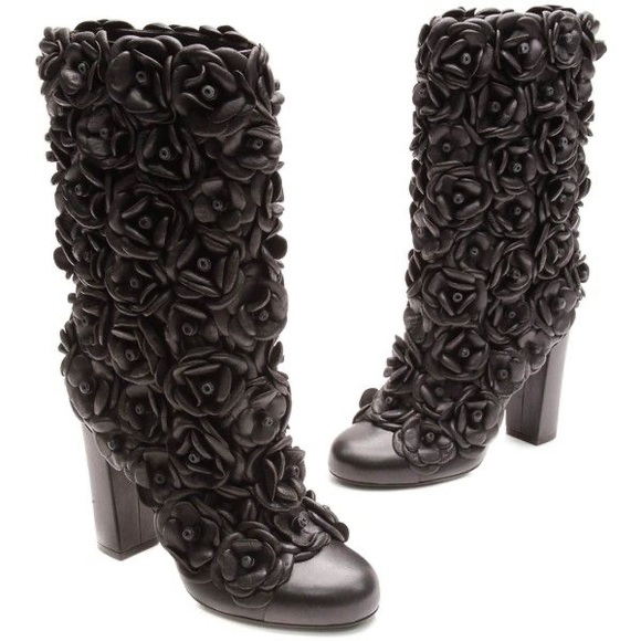 **SOLD**NWT CHANEL Black Lambskin Camellia Boots - Picture 3 of 6